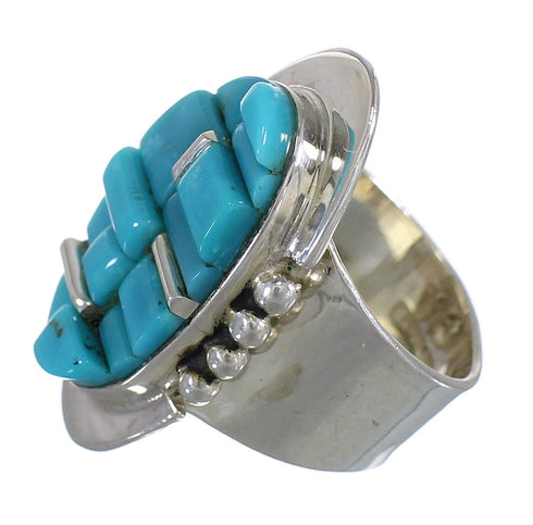Silver Turquoise Inlay Ring Size 5-1/2 AX88090